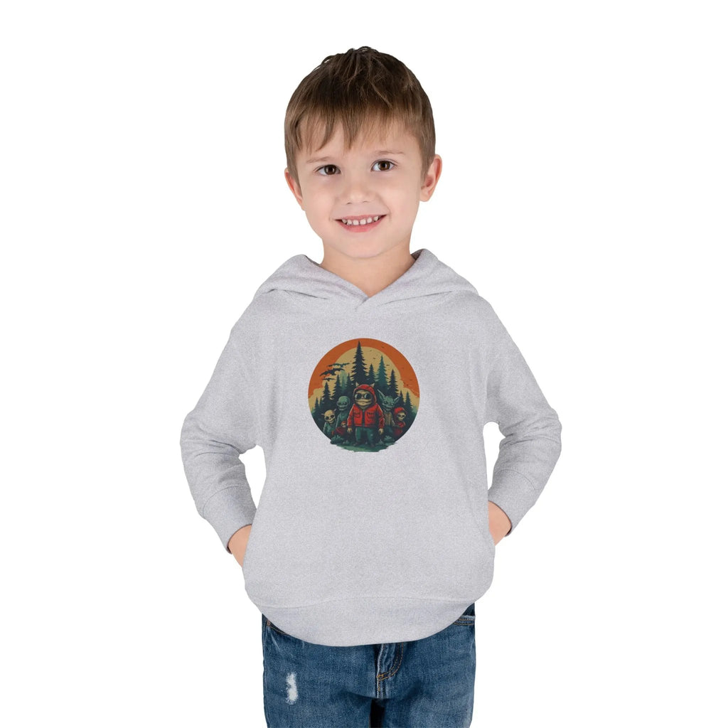 Adventure-Ready Toddler Pullover Fleece Hoodie – Cozy Kids Hoodie, Camping-Themed Gift, Fall/Winter Toddler Apparel Printify
