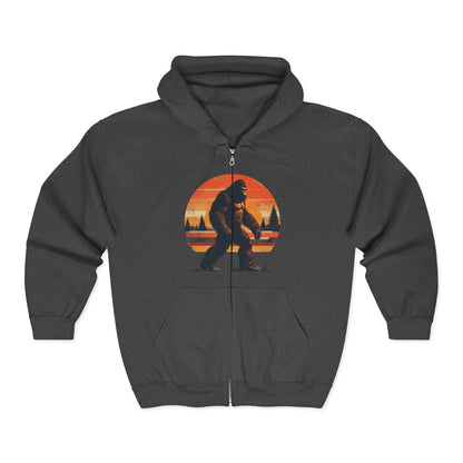 Sunset Sasquatch Zip-Up Hoodie – Warm, Durable Outdoor Layer Printify