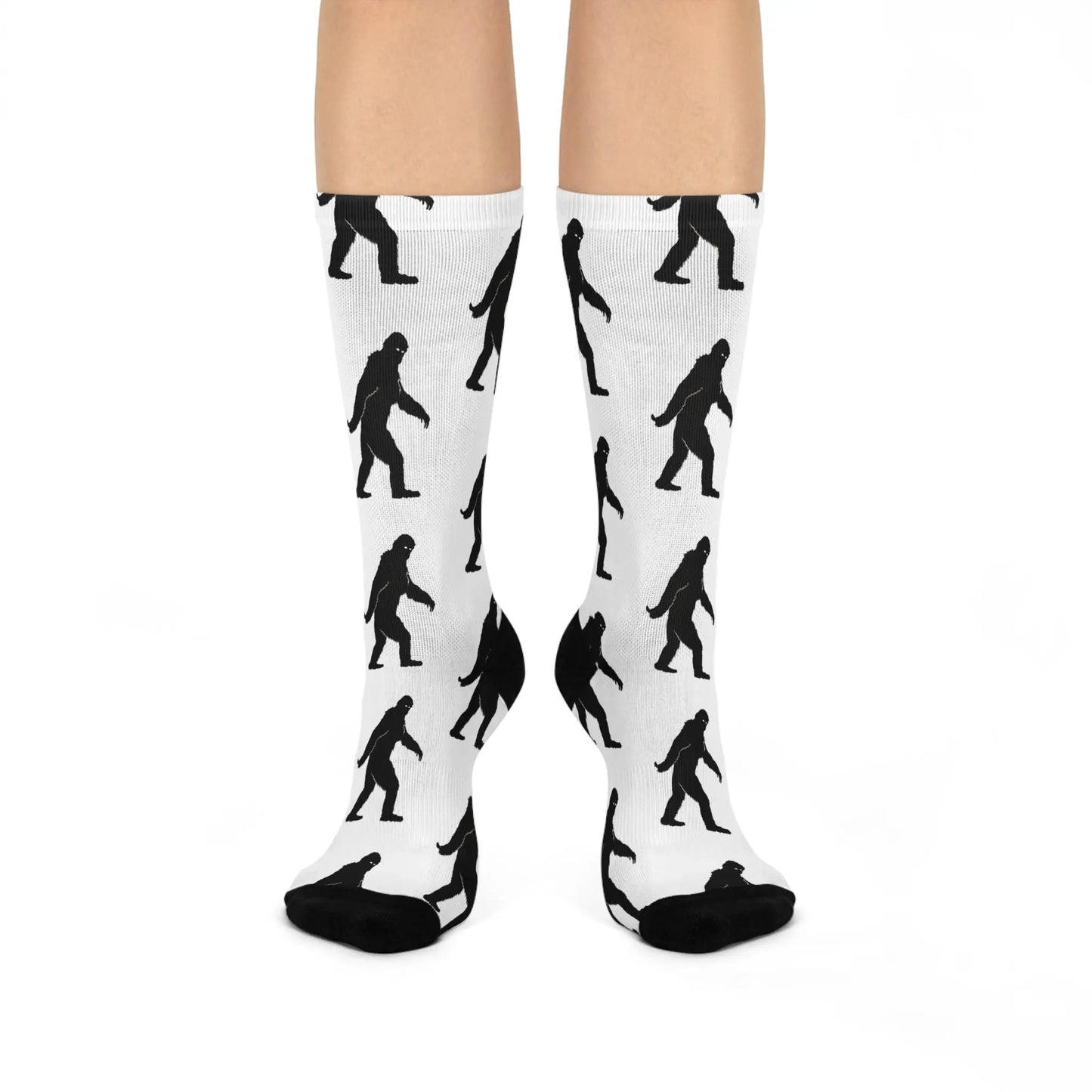 Bigfoot Cushioned Crew Socks – Fun Gift for Outdoor Lovers, Hiking Socks, Unique Patterned & Quirky Fashion Printify