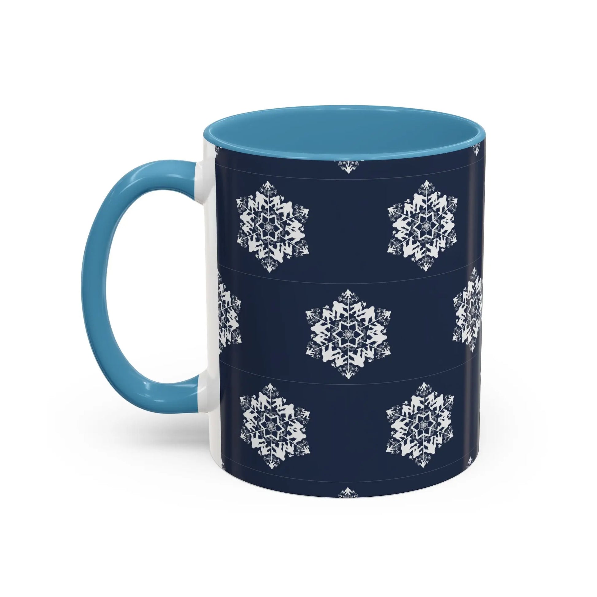 Bigfoot Snowflake Accent Coffee Mug – Navy Holiday Ceramic Cup (11oz/15oz) Printify