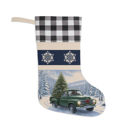 Bigfoot Christmas Stocking – Vintage Truck with Tree & Snowflake Design - Squatch Wear