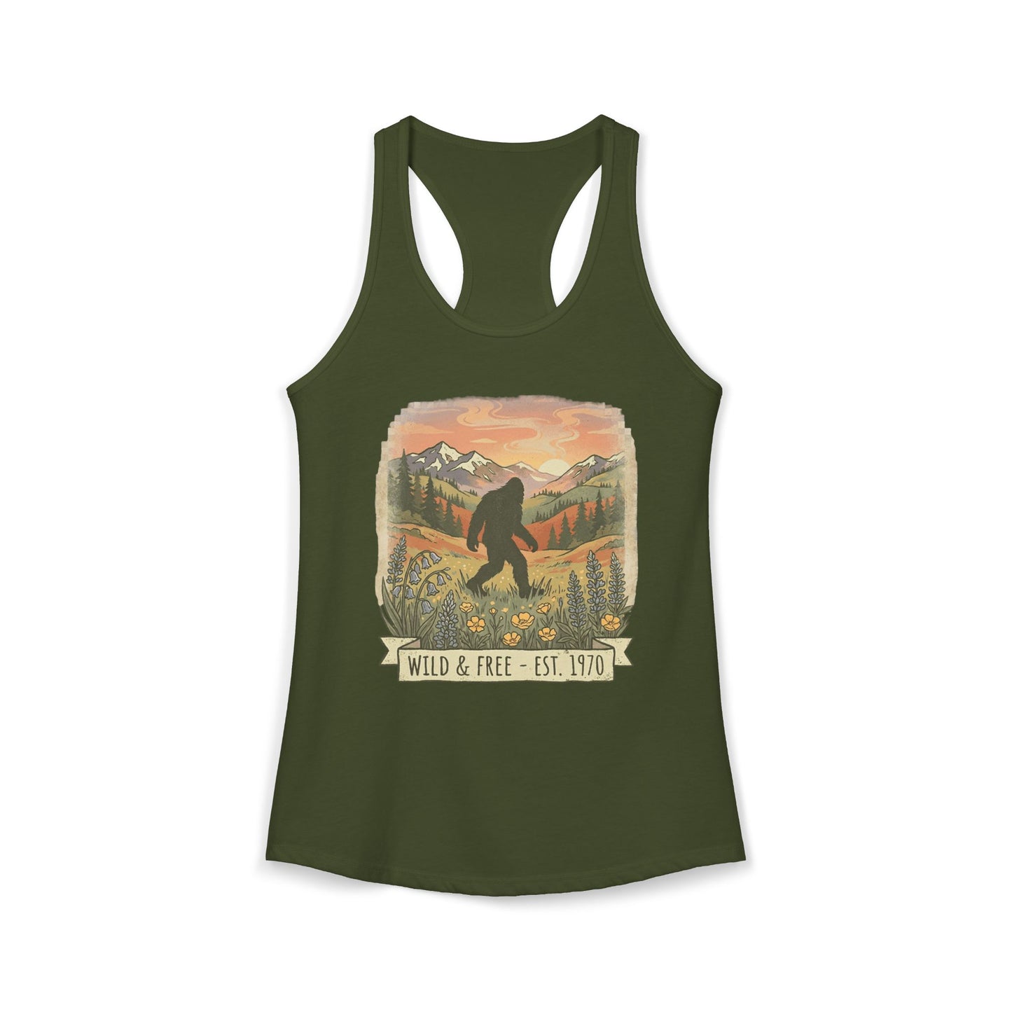 Sasquatch in the Meadow Racerback Tank