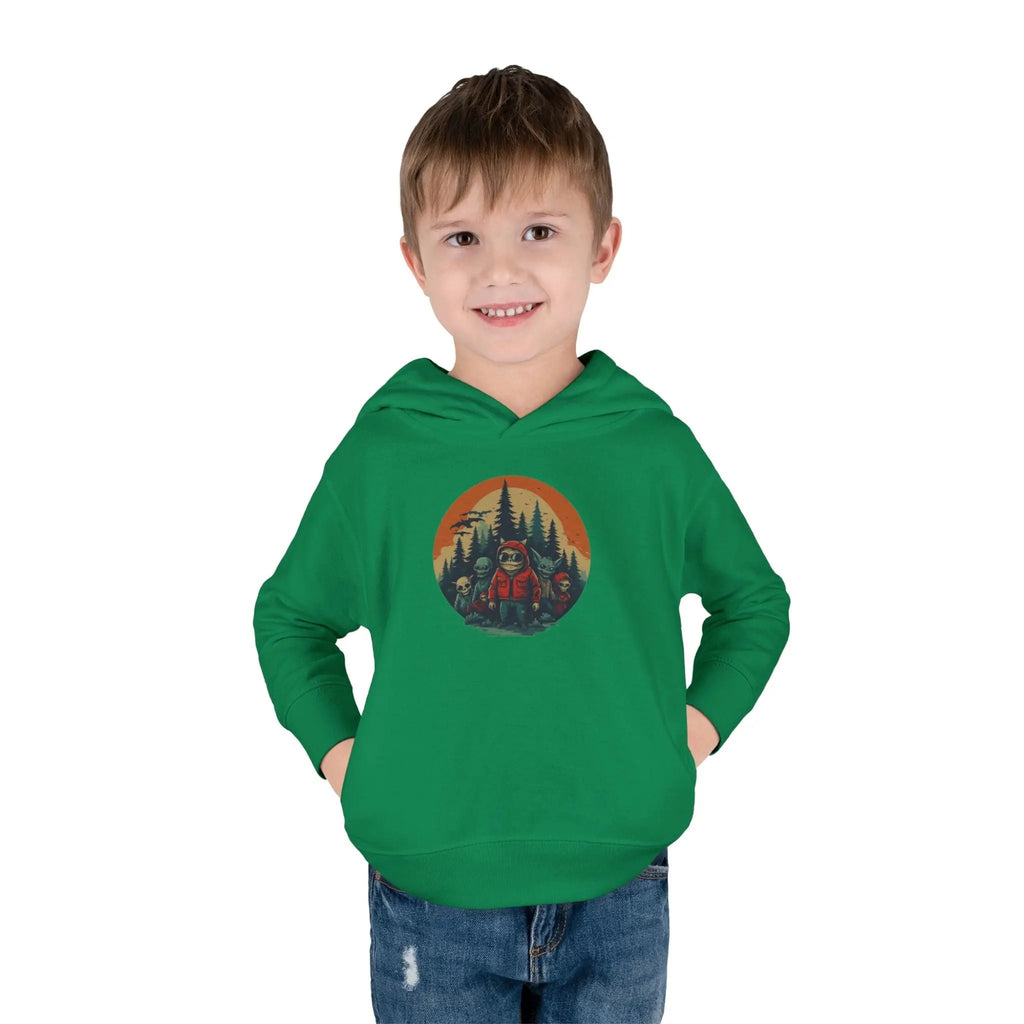 Adventure-Ready Toddler Pullover Fleece Hoodie – Cozy Kids Hoodie, Camping-Themed Gift, Fall/Winter Toddler Apparel Printify