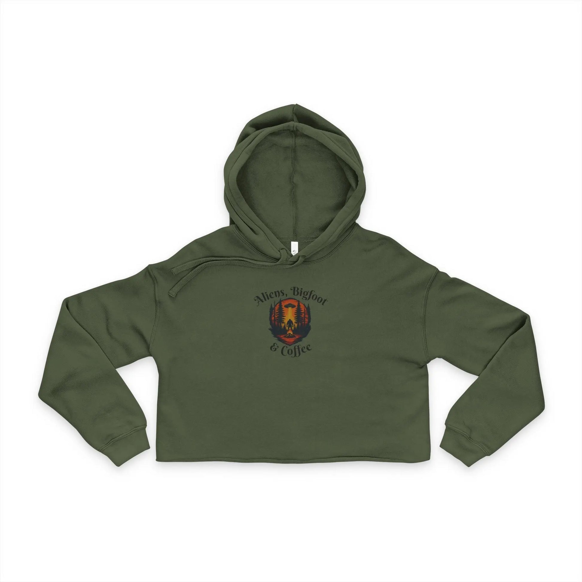 Aliens, Bigfoot and Coffee Cozy Women's Cropped Hoodie - Squatch Wear