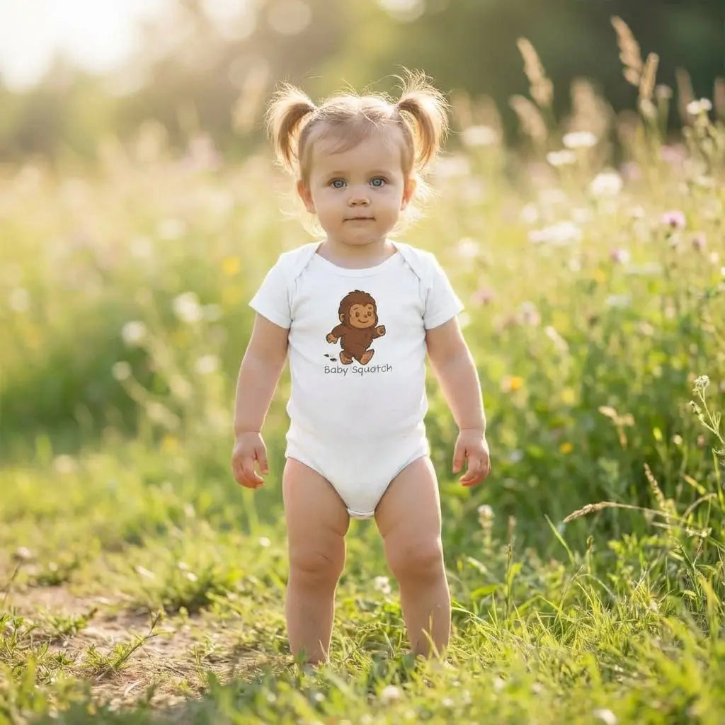 Baby Bodysuit — Cute 'Baby Squatch' Walking Sasquatch Organic Onesie Printify