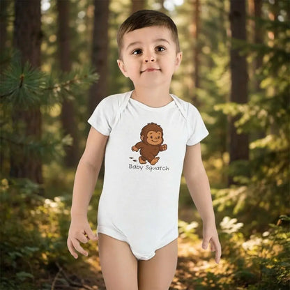 Baby Bodysuit — Cute 'Baby Squatch' Walking Sasquatch Organic Onesie Printify