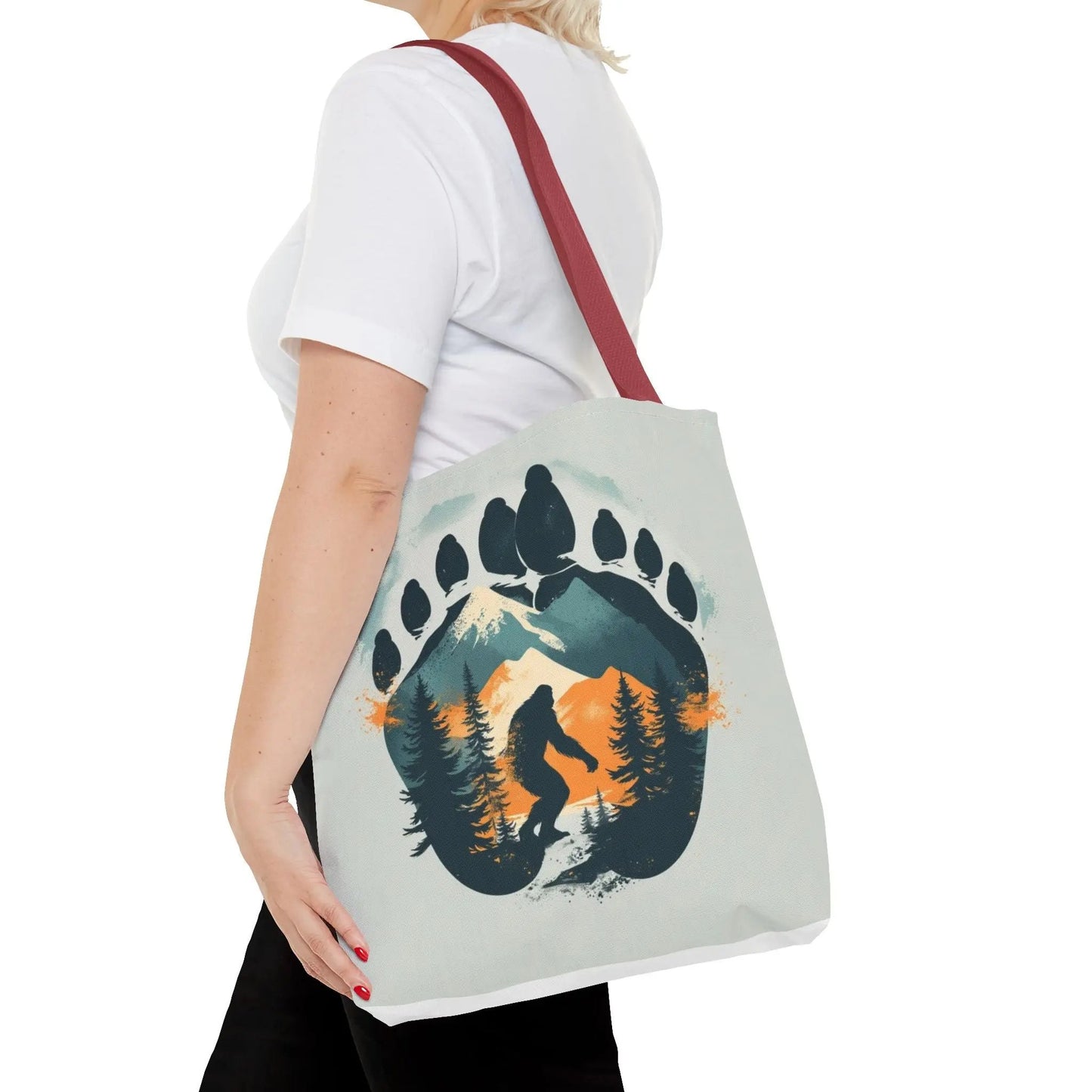 Bigfoot Forest Tote Bag — Sasquatch Mountain Scenic Tote Printify