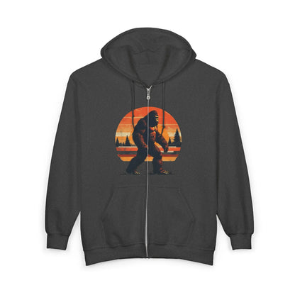 Sunset Sasquatch Zip-Up Hoodie – Warm, Durable Outdoor Layer Printify