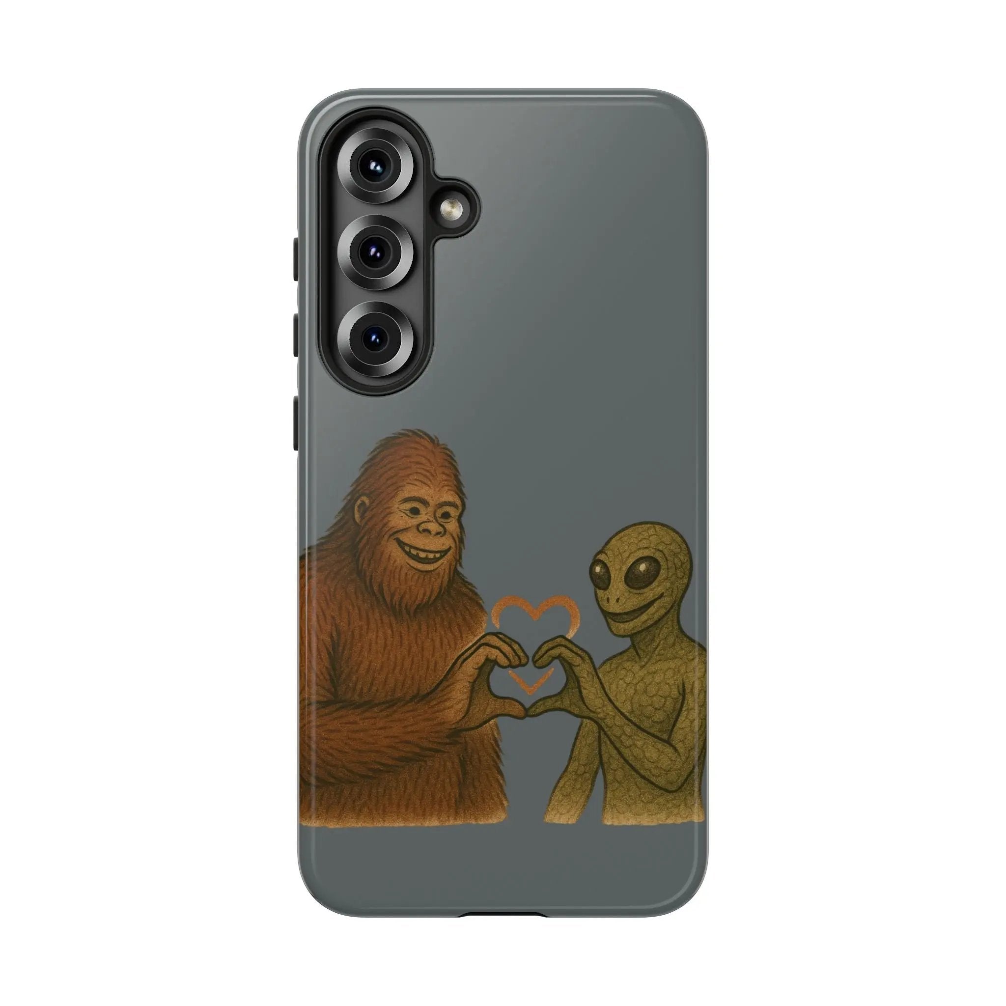Bigfoot & Lizard Person Hand Heart Phone Case – Fun & Unique Cryptid Design, Perfect Gift for Adults - Squatch Wear