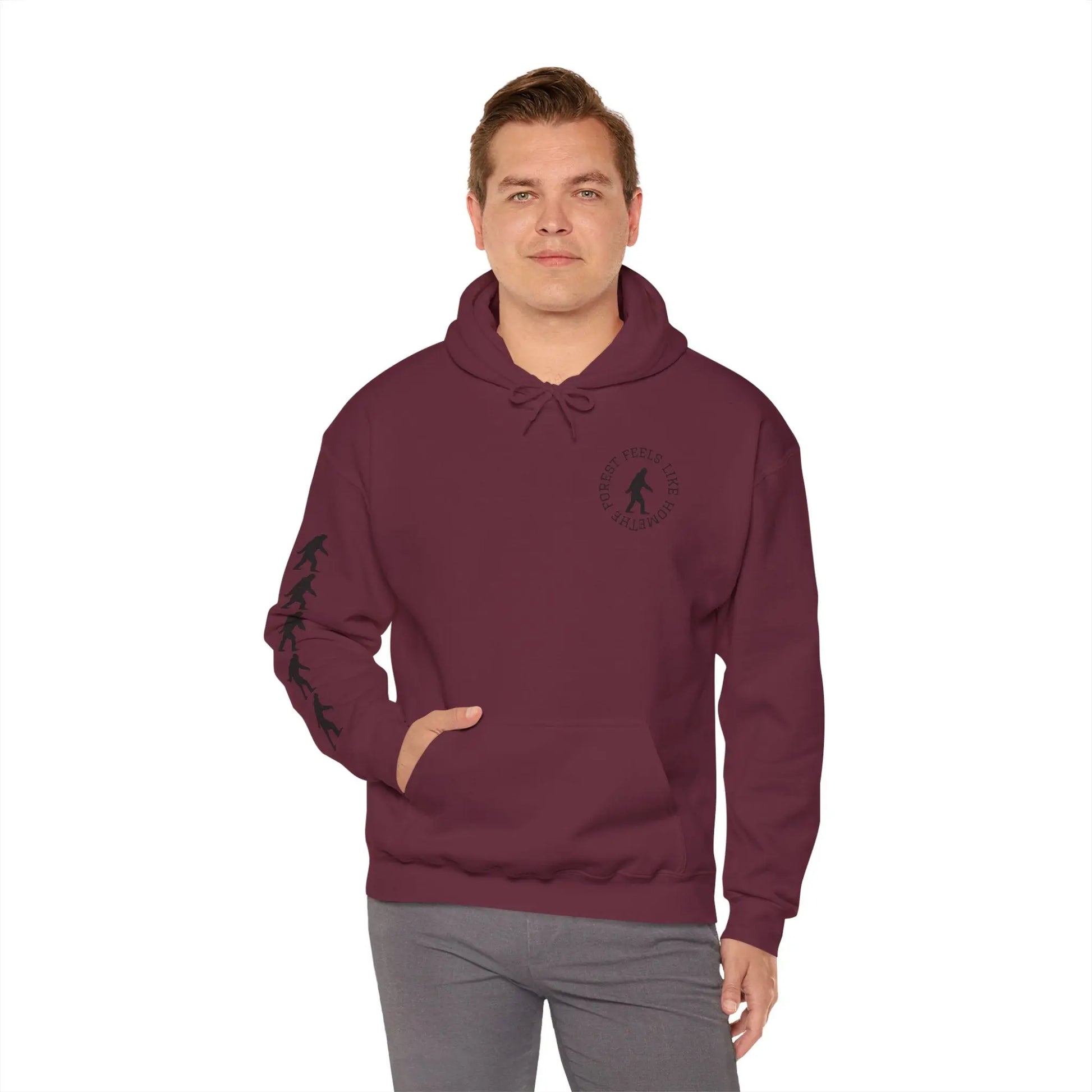 Bigfoot Forest Hoodie — Sasquatch Silhouette Sunset Pullover Printify