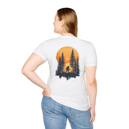 Bigfoot Sunset T-Shirt — Sasquatch Forest Graphic Tee Printify