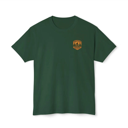 Adventure Patch T-Shirt — Vintage Mountain Forest Logo Tee | Outdoors Lifestyle Shirt