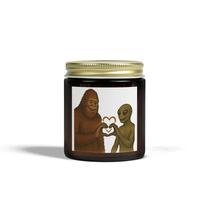 Quirky Scented Candles - Coconut Apricot Wax (4oz & 9oz) - Fun Design featuring Bigfoot and Alien Love - Squatch Wear