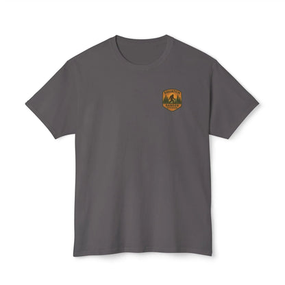 Adventure Patch T-Shirt — Vintage Mountain Forest Logo Tee | Outdoors Lifestyle Shirt