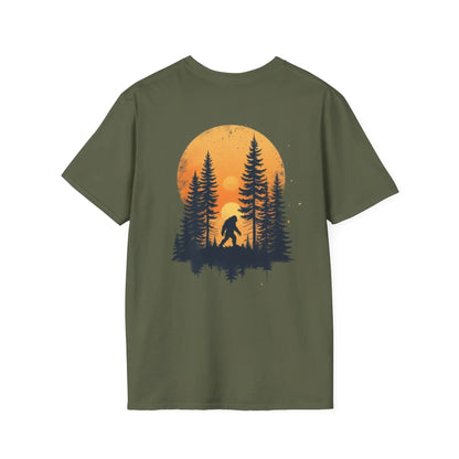 Bigfoot Sunset T-Shirt — Sasquatch Forest Graphic Tee Printify