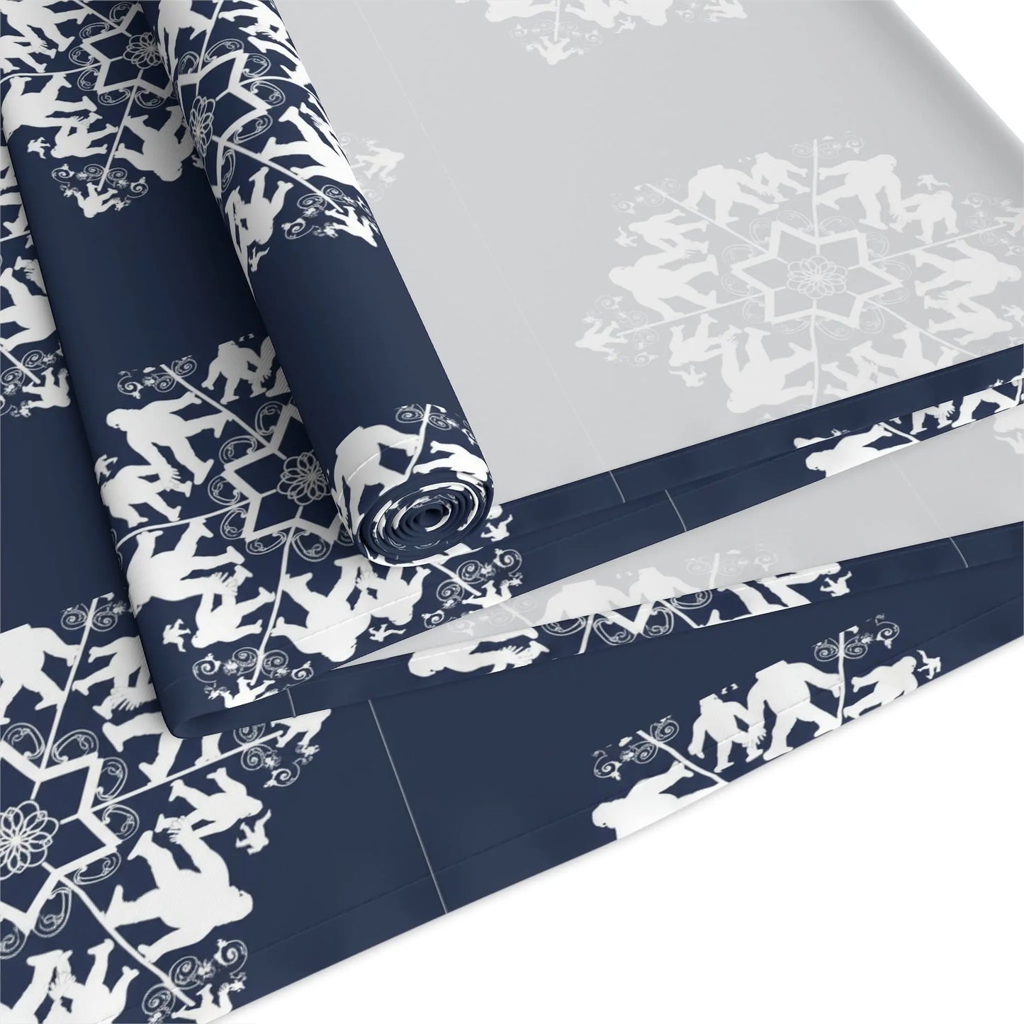 Bigfoot Snowflake Pattern Table Runner — Cotton-Poly Holiday Dinner Decor Printify