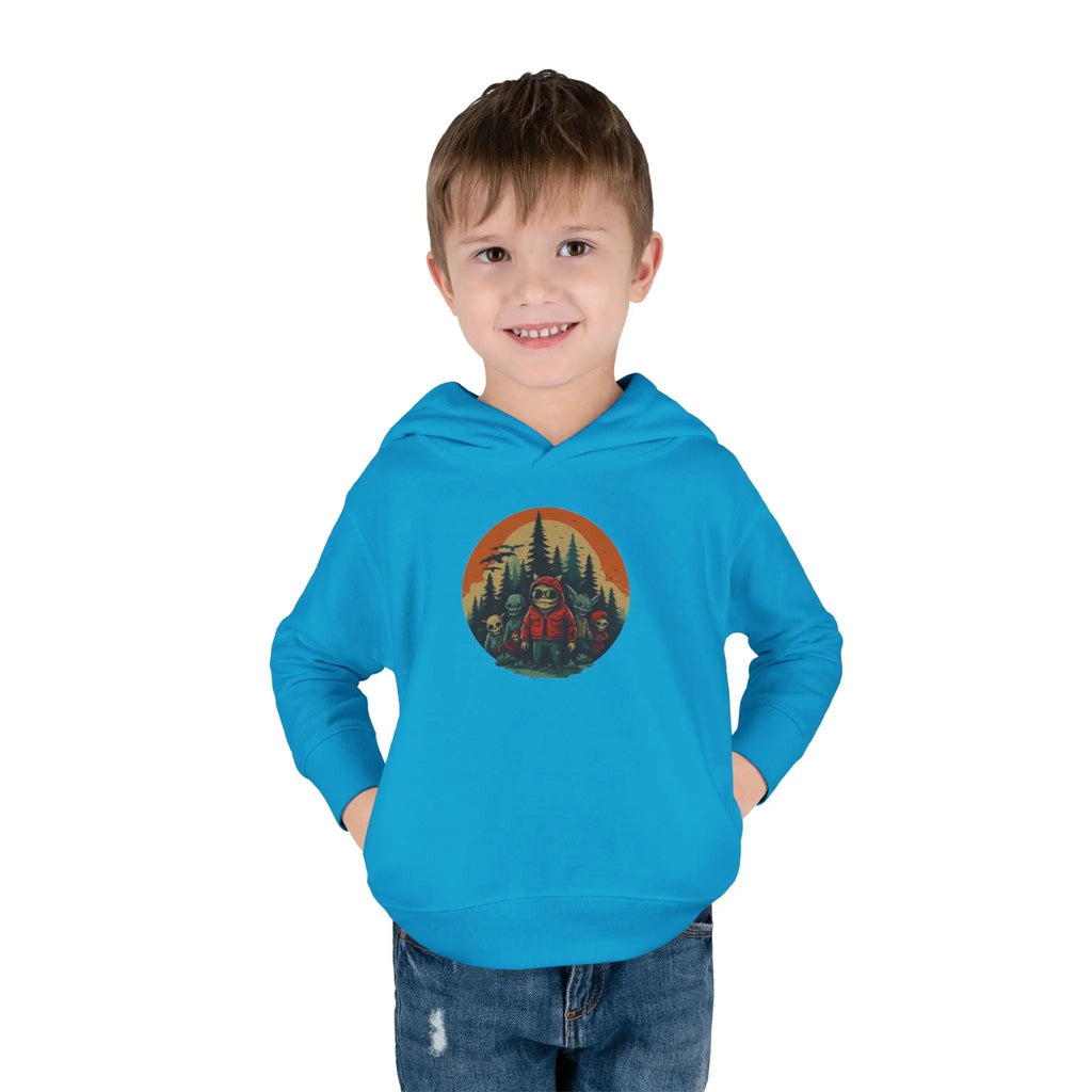 Adventure-Ready Toddler Pullover Fleece Hoodie – Cozy Kids Hoodie, Camping-Themed Gift, Fall/Winter Toddler Apparel Printify