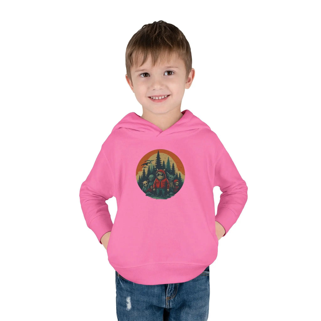 Adventure-Ready Toddler Pullover Fleece Hoodie – Cozy Kids Hoodie, Camping-Themed Gift, Fall/Winter Toddler Apparel Printify