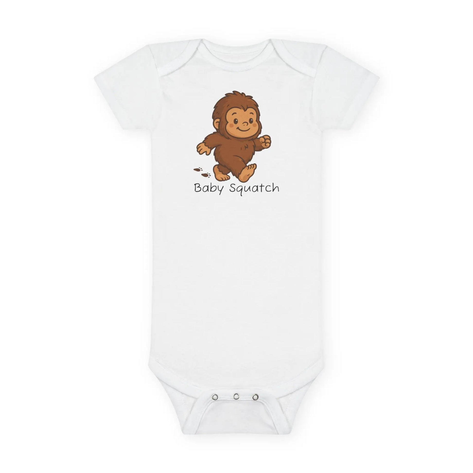 Baby Bodysuit — Cute 'Baby Squatch' Walking Sasquatch Organic Onesie Printify
