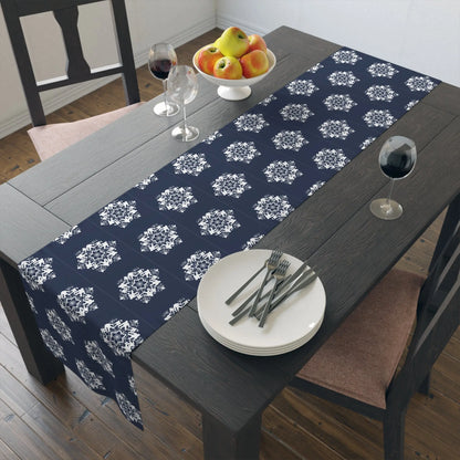 Bigfoot Snowflake Pattern Table Runner — Cotton-Poly Holiday Dinner Decor Printify