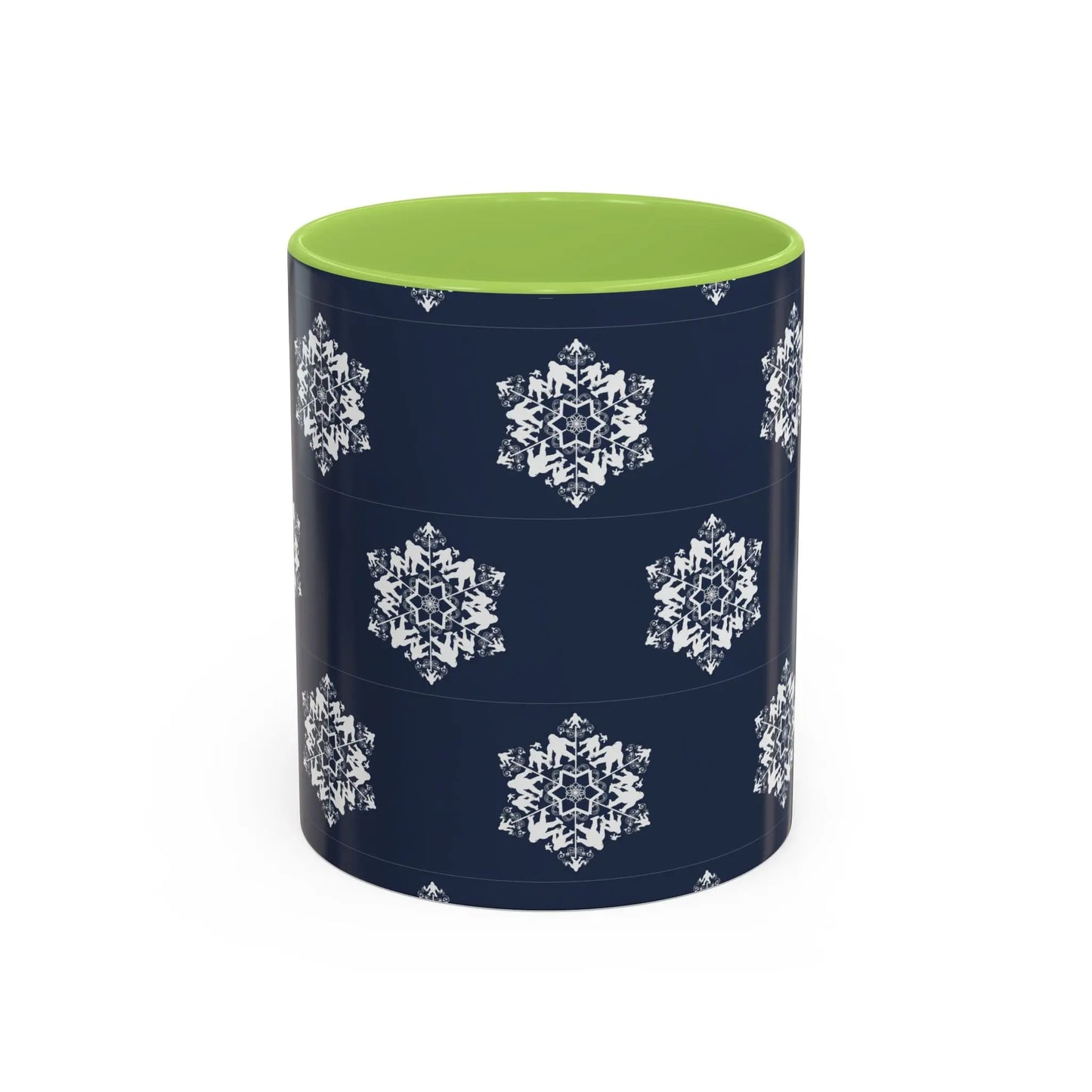 Bigfoot Snowflake Accent Coffee Mug – Navy Holiday Ceramic Cup (11oz/15oz) Printify
