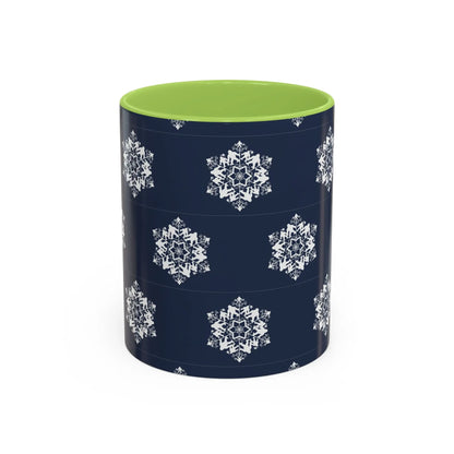 Bigfoot Snowflake Accent Coffee Mug – Navy Holiday Ceramic Cup (11oz/15oz) Printify