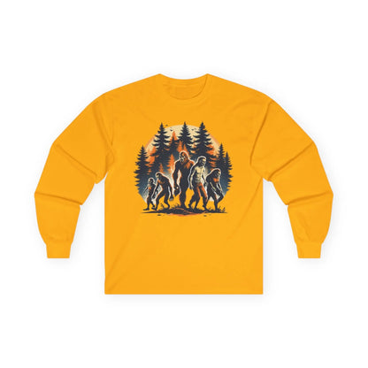 Unisex Bigfoot Long Sleeve Tee – Forest & Camping Shirt, Outdoor Adventure Gift, Halloween & Nature Apparel Printify