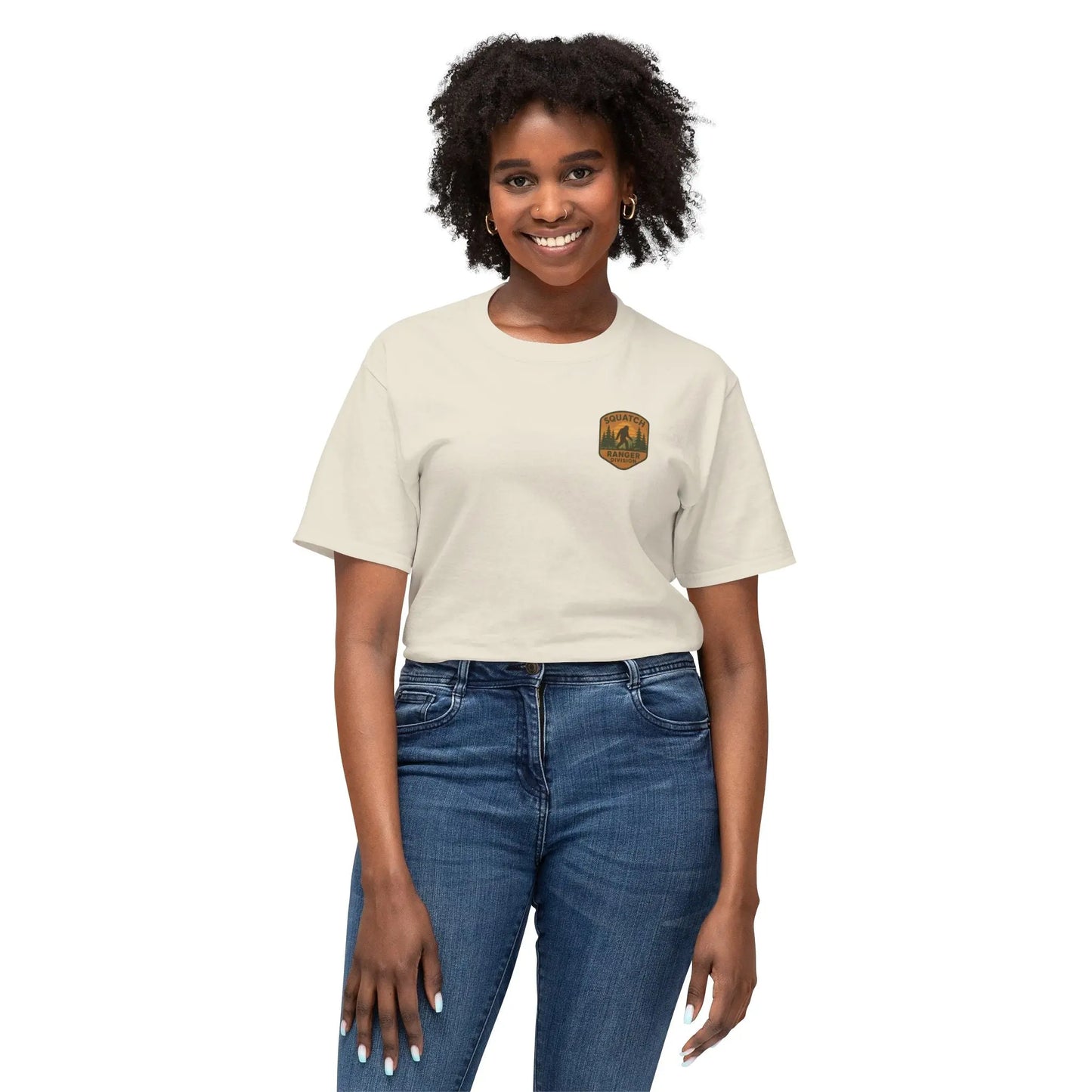 Adventure Patch T-Shirt — Vintage Mountain Forest Logo Tee | Outdoors Lifestyle Shirt