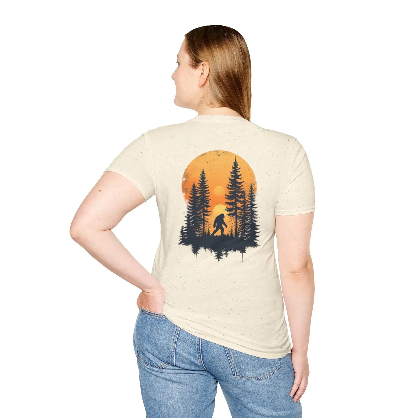 Bigfoot Sunset T-Shirt — Sasquatch Forest Graphic Tee Printify
