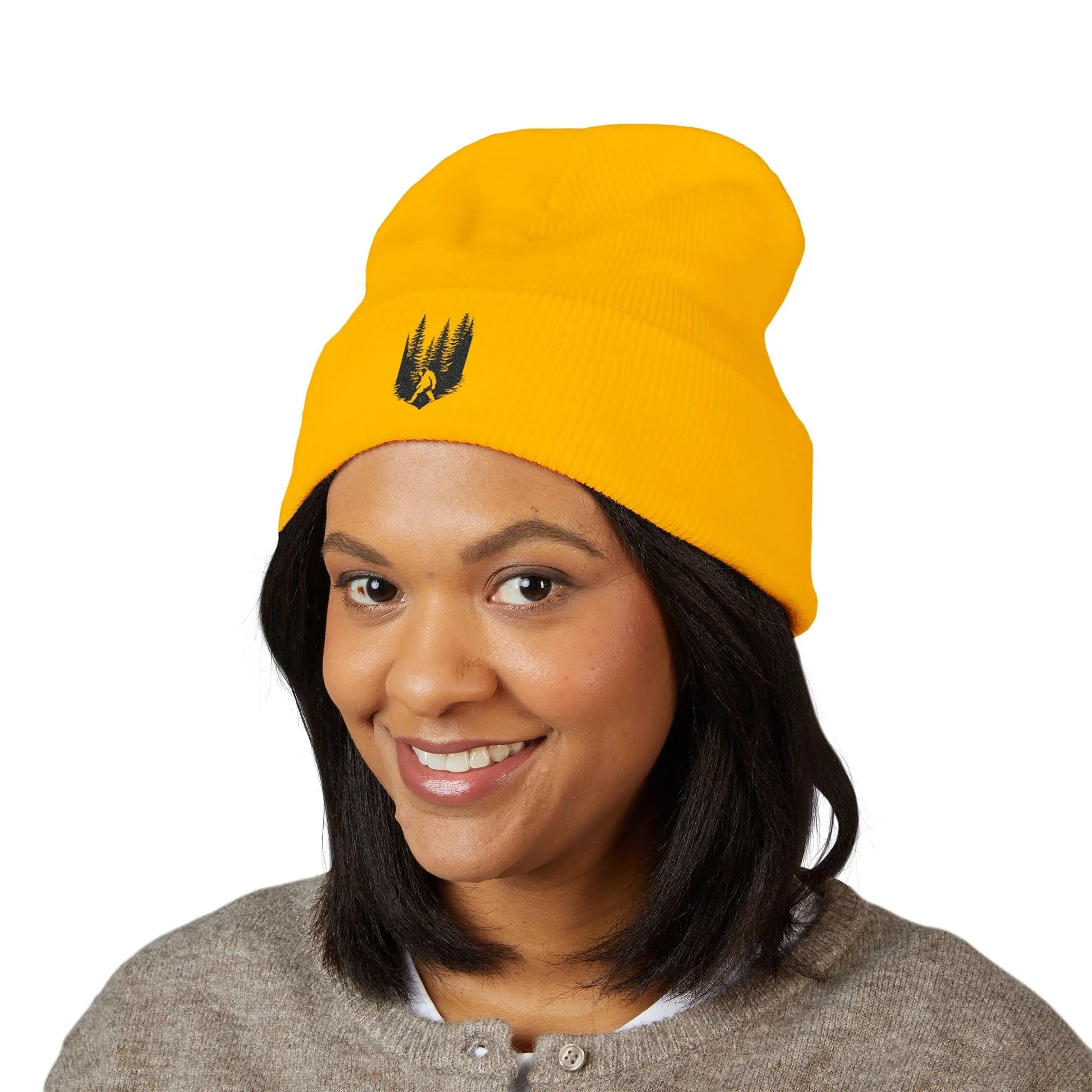 Embroidered Mountain & Pine Trees Cuffed Beanie Printify