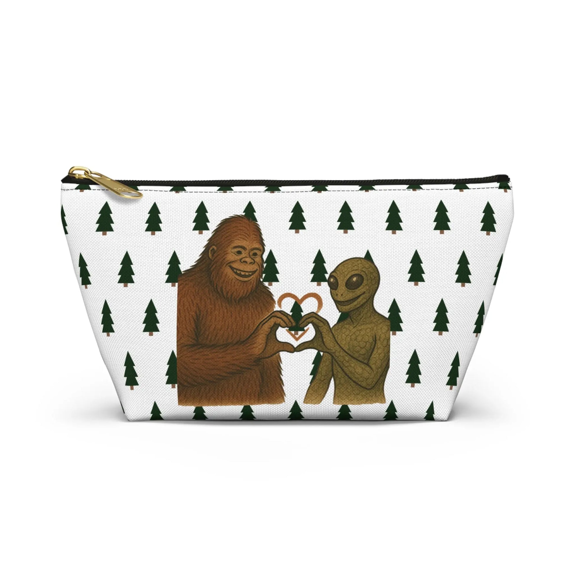 Bigfoot and Alien Accessory Pouch – Woodland Zip-Top Organizer Bag Printify