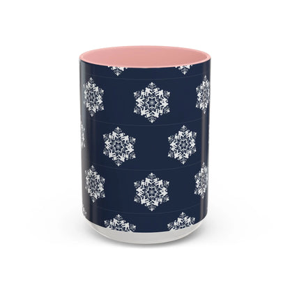 Bigfoot Snowflake Accent Coffee Mug – Navy Holiday Ceramic Cup (11oz/15oz) Printify