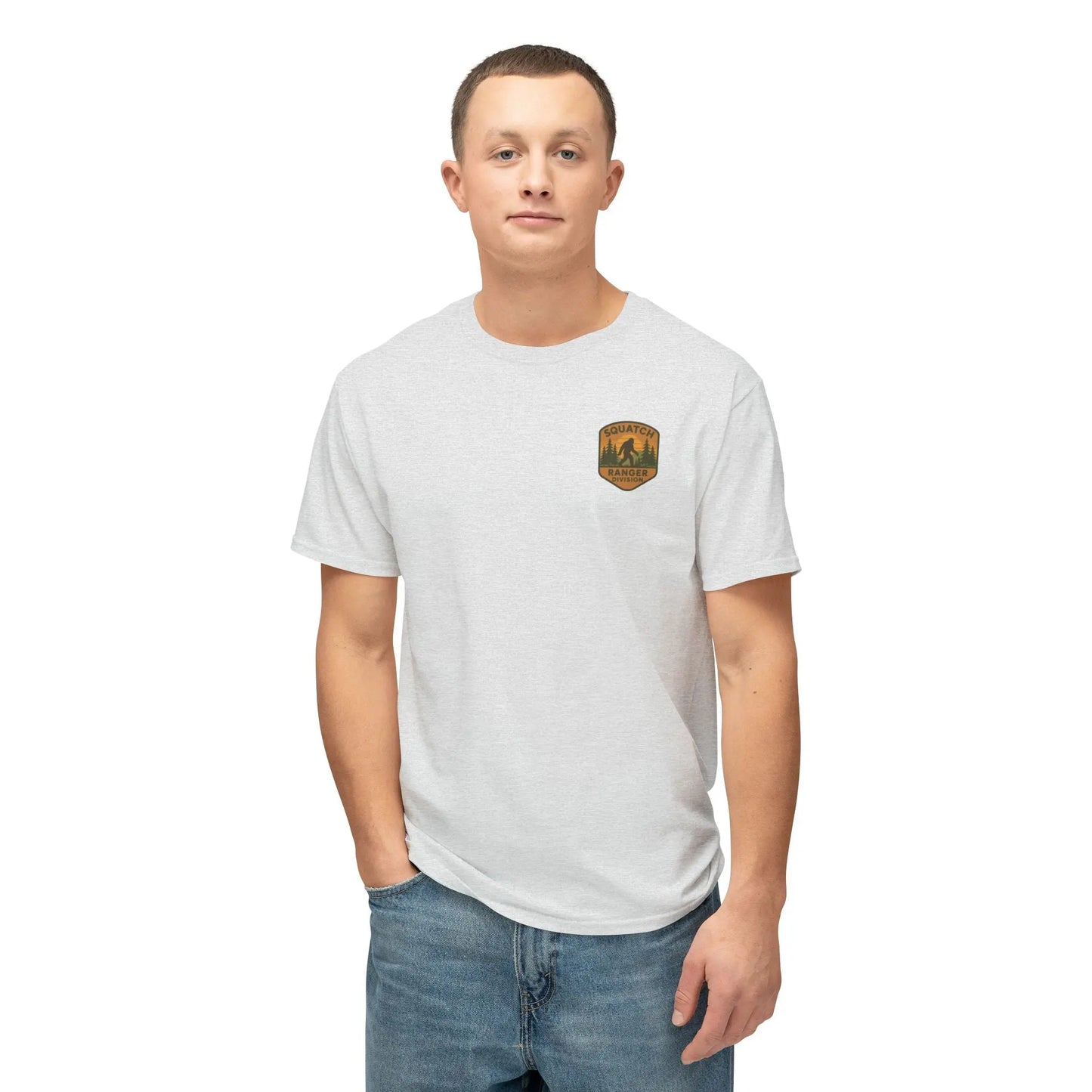 Adventure Patch T-Shirt — Vintage Mountain Forest Logo Tee | Outdoors Lifestyle Shirt