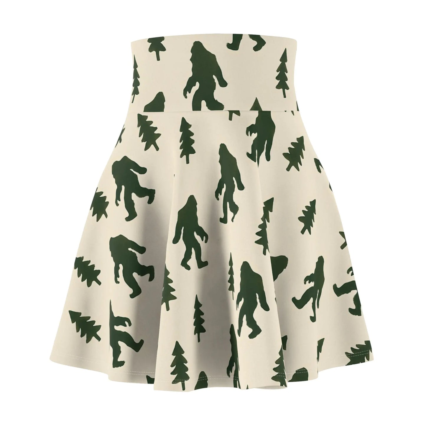 Sasquatch Forest Skater Skirt — Retro Bigfoot Print Printify