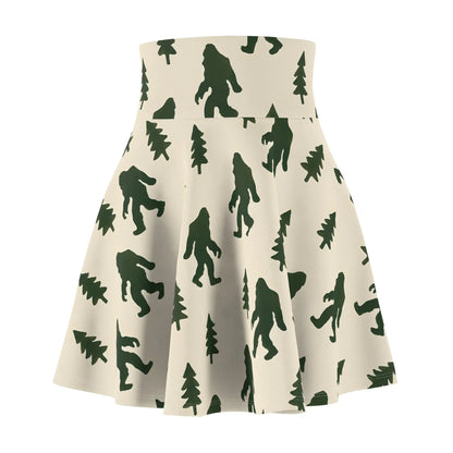 Sasquatch Forest Skater Skirt — Retro Bigfoot Print Printify