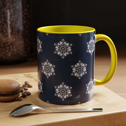 Bigfoot Snowflake Accent Coffee Mug – Navy Holiday Ceramic Cup (11oz/15oz) Printify