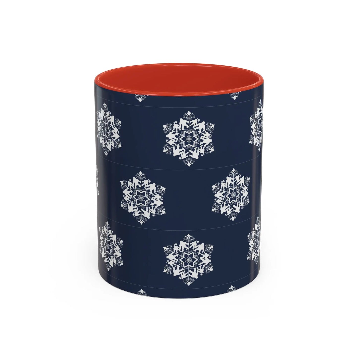 Bigfoot Snowflake Accent Coffee Mug – Navy Holiday Ceramic Cup (11oz/15oz) Printify