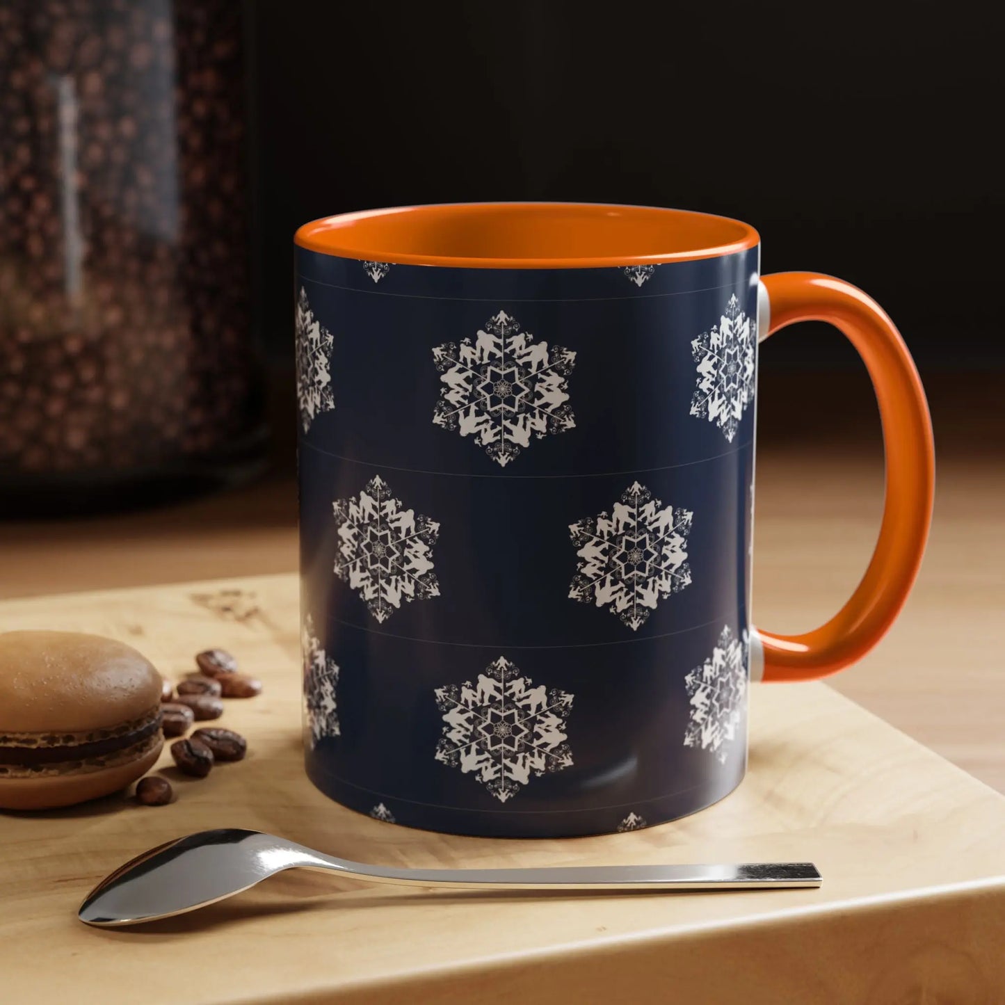 Bigfoot Snowflake Accent Coffee Mug – Navy Holiday Ceramic Cup (11oz/15oz) Printify