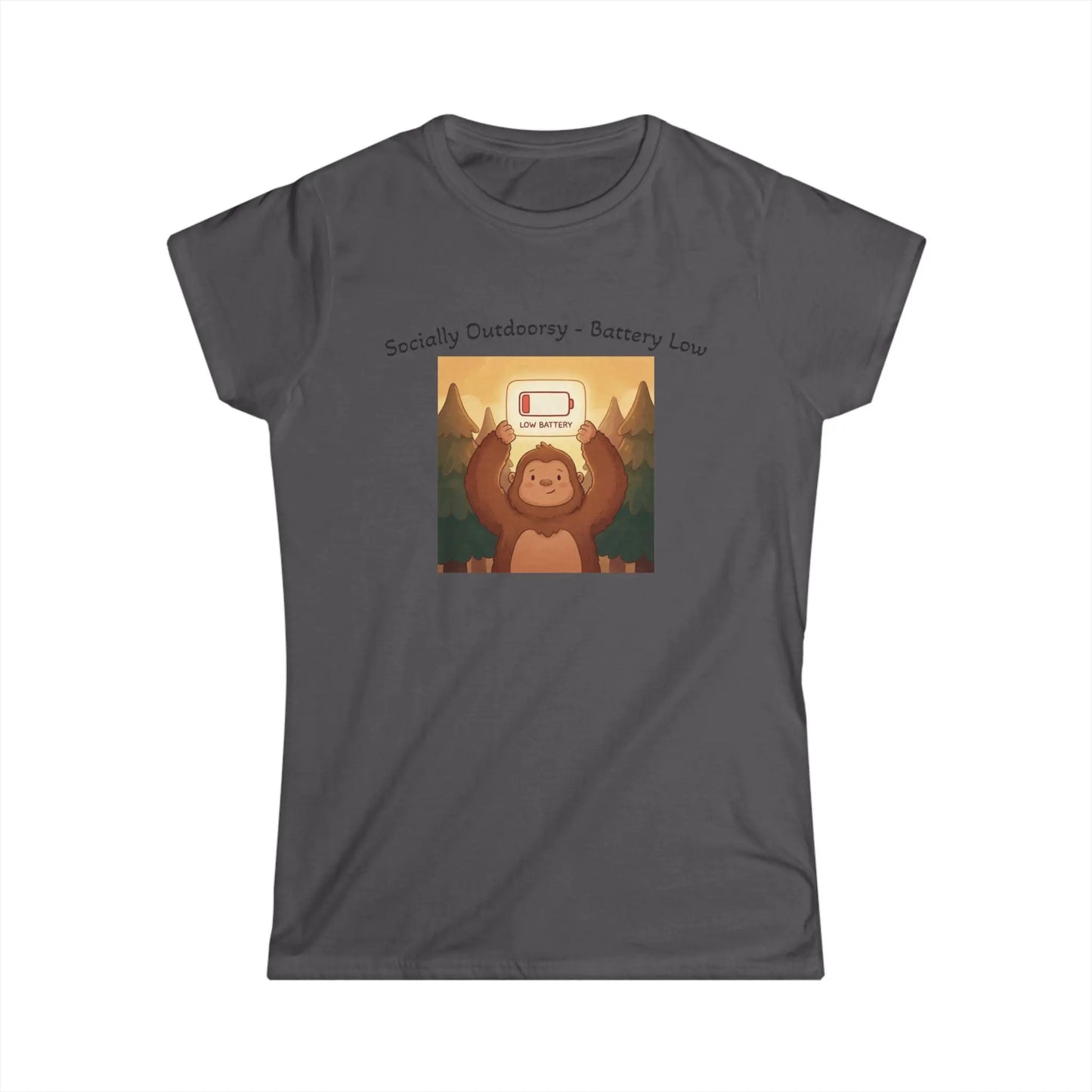 Women's Tee — 'Socially Outdoorsy, Battery Low'