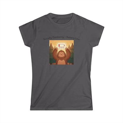 Women's Tee — 'Socially Outdoorsy, Battery Low'