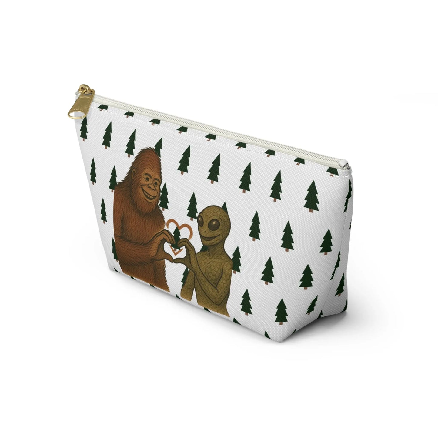 Bigfoot and Alien Accessory Pouch – Woodland Zip-Top Organizer Bag Printify