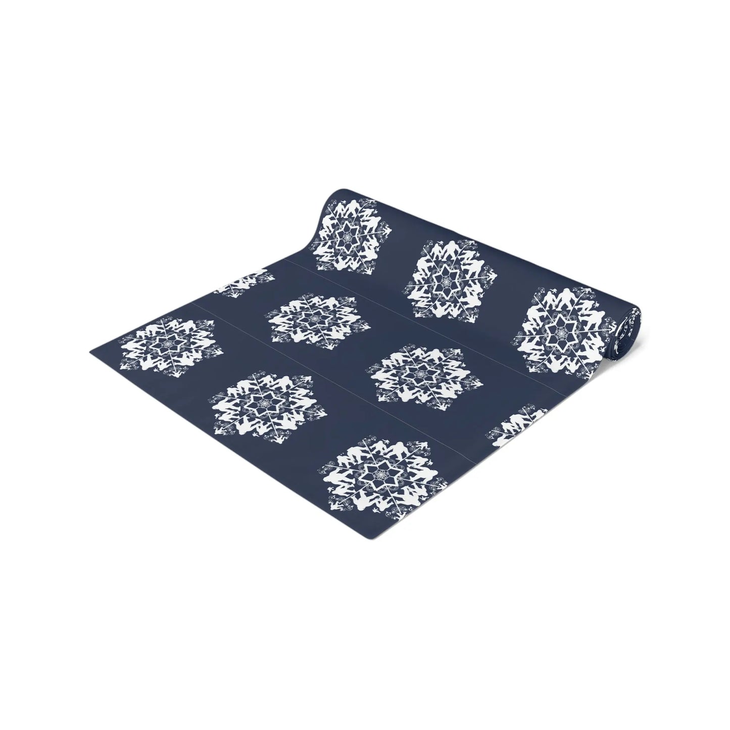 Bigfoot Snowflake Pattern Table Runner — Cotton-Poly Holiday Dinner Decor Printify