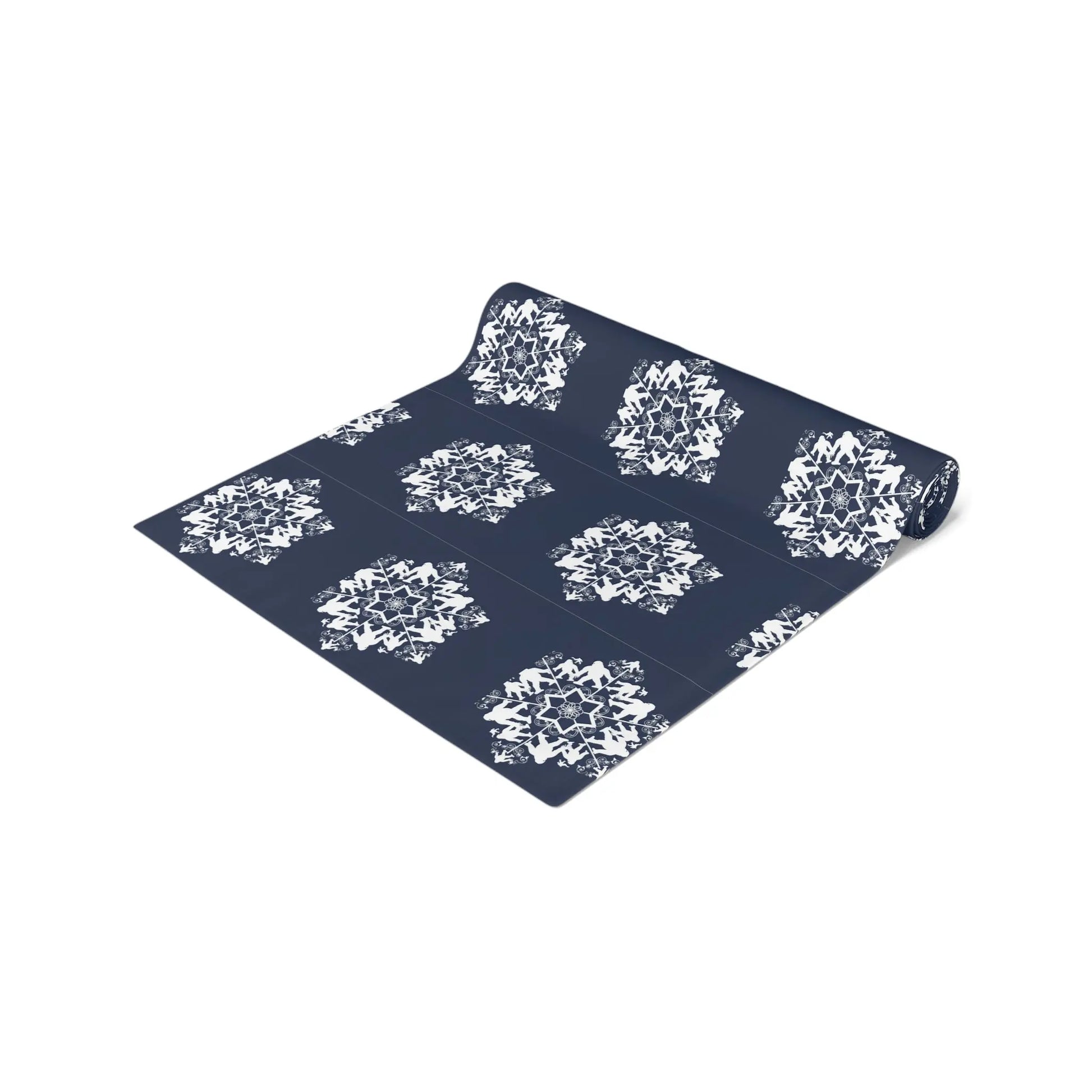 Bigfoot Snowflake Pattern Table Runner — Cotton-Poly Holiday Dinner Decor Printify