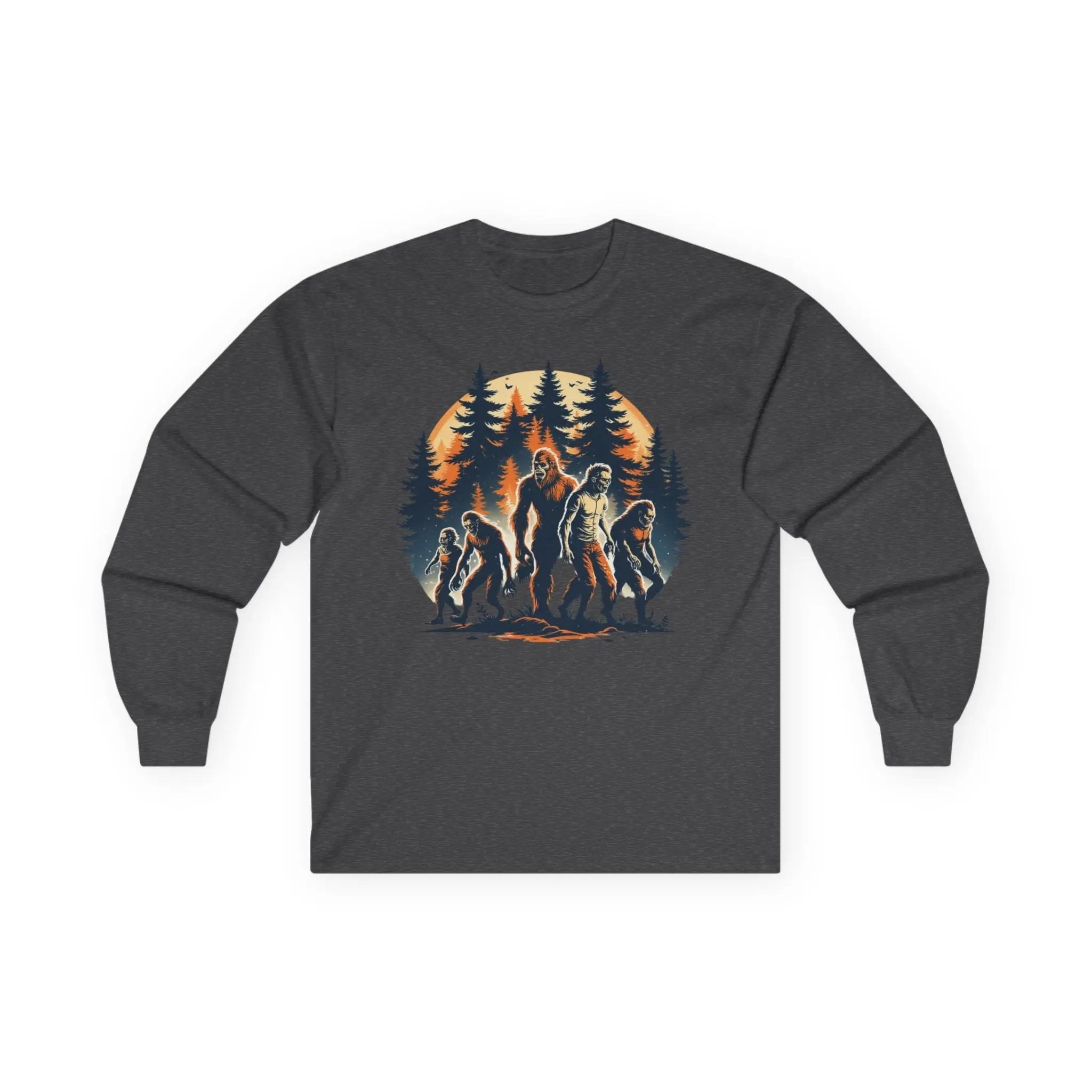 Unisex Bigfoot Long Sleeve Tee – Forest & Camping Shirt, Outdoor Adventure Gift, Halloween & Nature Apparel Printify