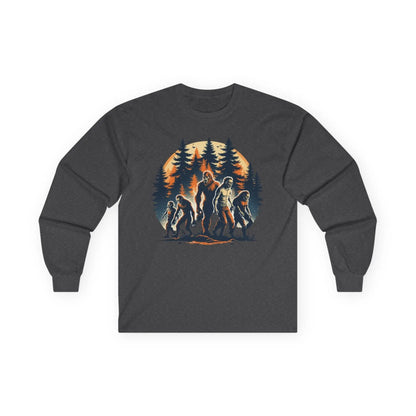Unisex Bigfoot Long Sleeve Tee – Forest & Camping Shirt, Outdoor Adventure Gift, Halloween & Nature Apparel Printify
