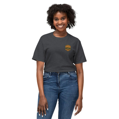Adventure Patch T-Shirt — Vintage Mountain Forest Logo Tee | Outdoors Lifestyle Shirt