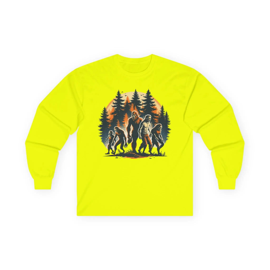 Unisex Bigfoot Long Sleeve Tee – Forest & Camping Shirt, Outdoor Adventure Gift, Halloween & Nature Apparel Printify