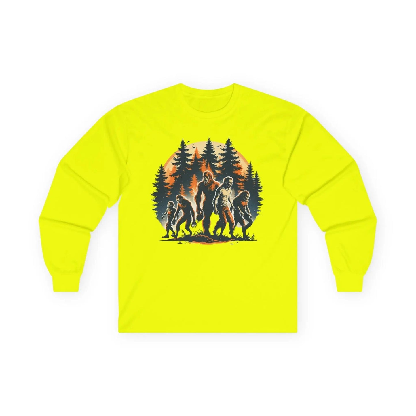 Unisex Bigfoot Long Sleeve Tee – Forest & Camping Shirt, Outdoor Adventure Gift, Halloween & Nature Apparel Printify