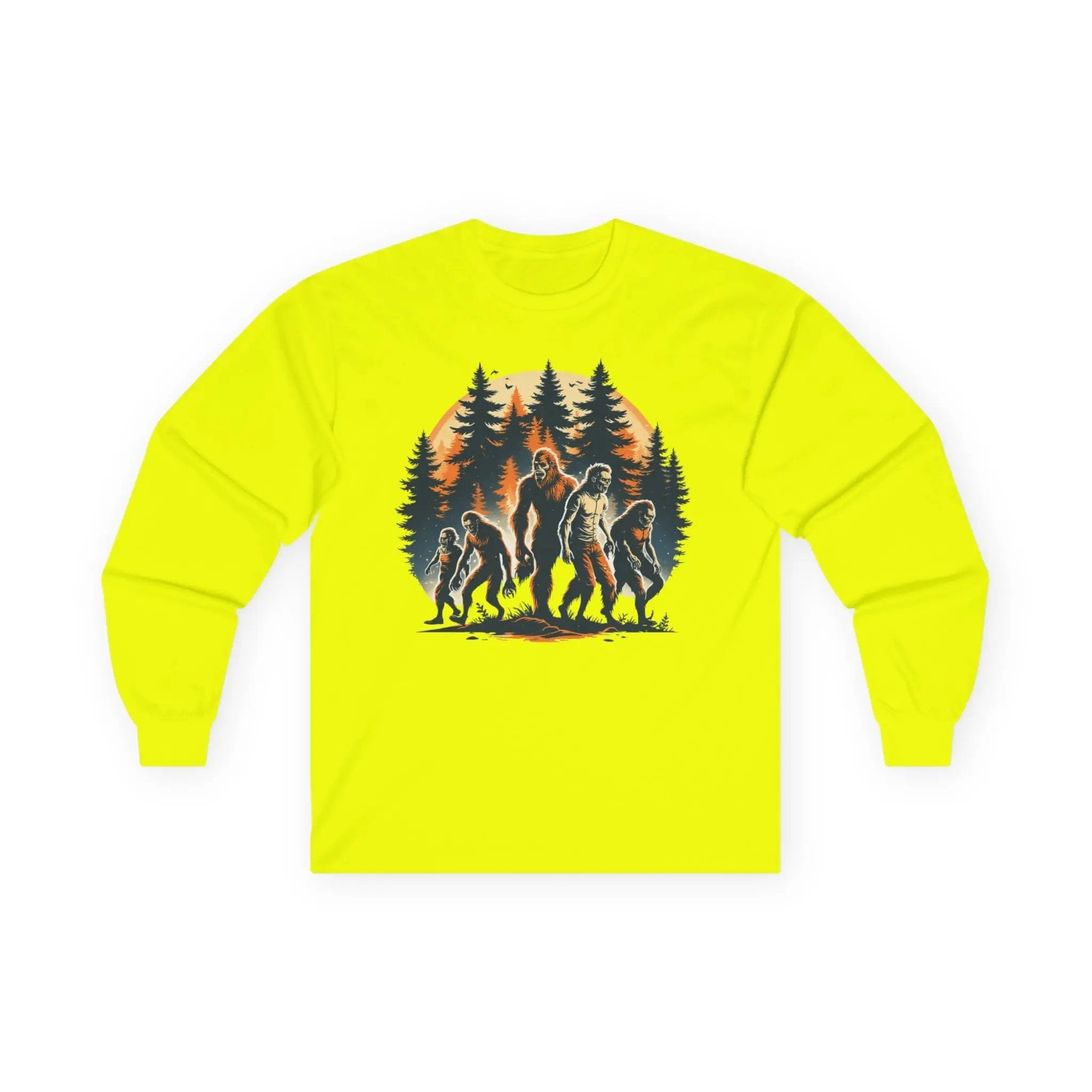 Unisex Bigfoot Long Sleeve Tee – Forest & Camping Shirt, Outdoor Adventure Gift, Halloween & Nature Apparel Printify
