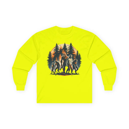 Unisex Bigfoot Long Sleeve Tee – Forest & Camping Shirt, Outdoor Adventure Gift, Halloween & Nature Apparel Printify